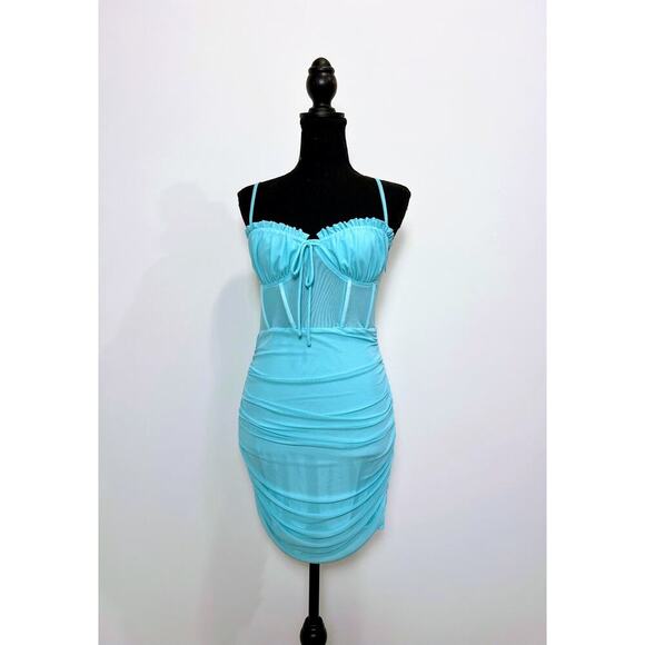 Superdown Womens Sweetheart Ruched Bodycon Mini Dress in Blue Medium Lined Party - Picture 2 of 5